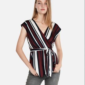 Express Stripe Surplice Wrap Front Asymmetric Top